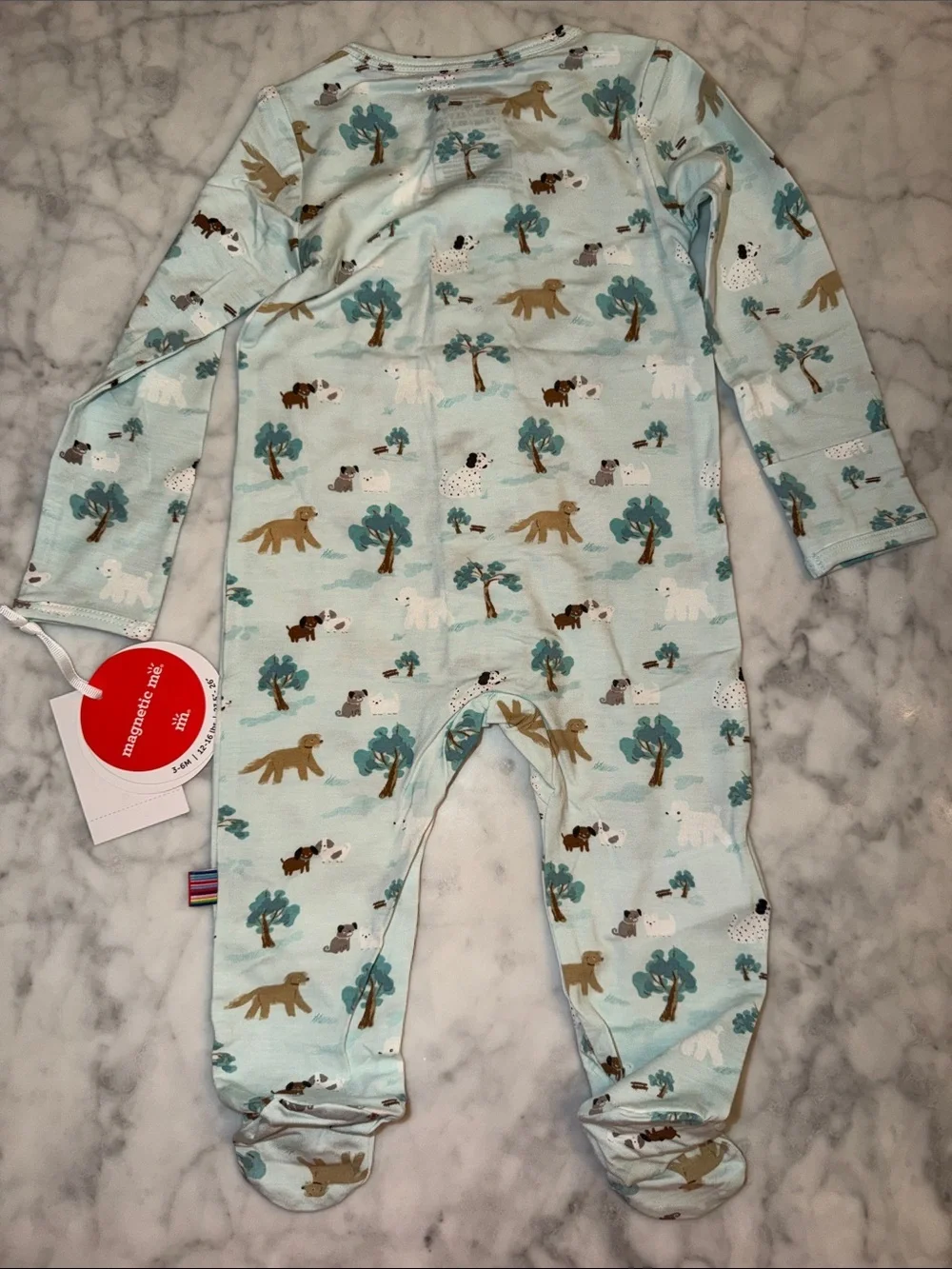 NWT Magnetic Me Modal Light Blue Animal Print Footed One-Piece 3/6M